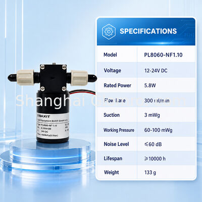 BAXIT PL8060-NF1.10 Brushless Diaphragm Pump 12V/24V PWM Speed Control PTFE Acid/Alkali Resistant High Pressure 6 Bar Pump