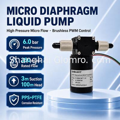 BAXIT PL8060-NF1.10 High 6 Bar Small Brushless Diaphragm Liquid Pump DC12V 24V Variable Speed Corrosion Resistant Micro Reagent